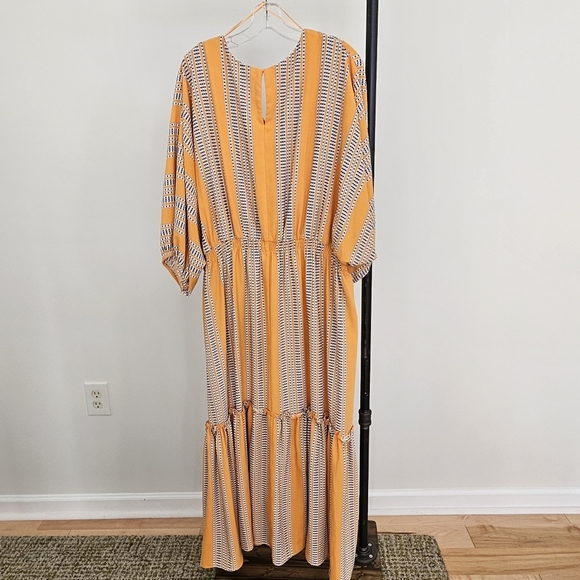 Taylor Maxi Dress 20W V Neckline 3/4 Sleeve Geometric Orange Pockets Plus Size - Picture 11 of 11